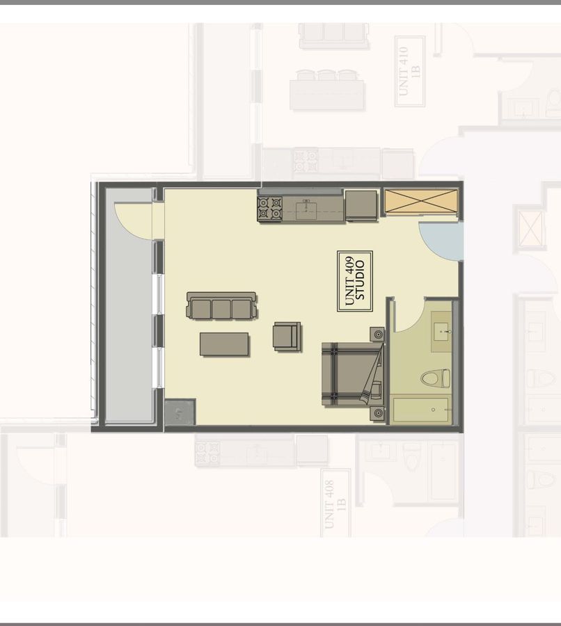 Floor plan of suite 409, studio