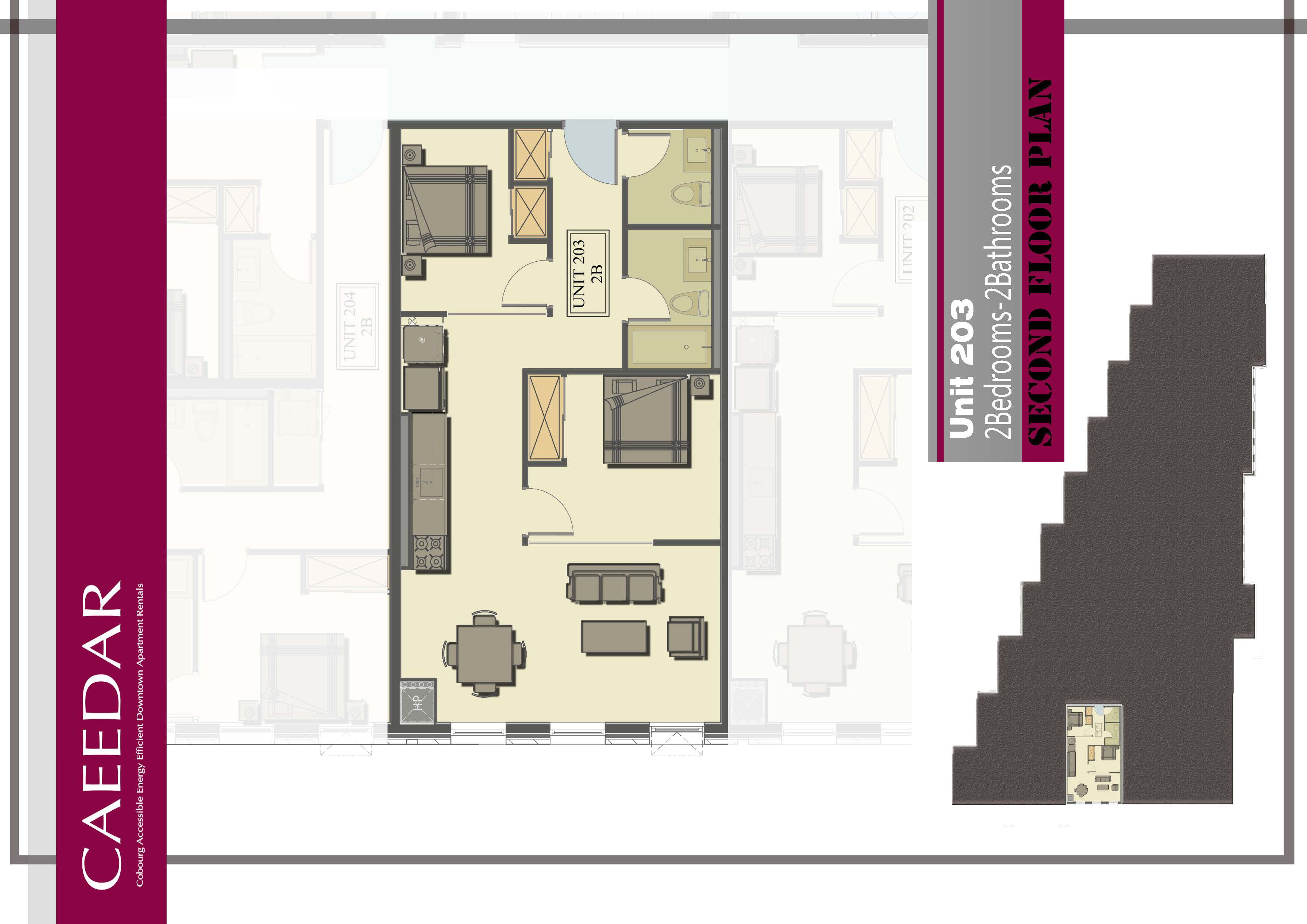 Floor plan of suite 203, 2 bedroom