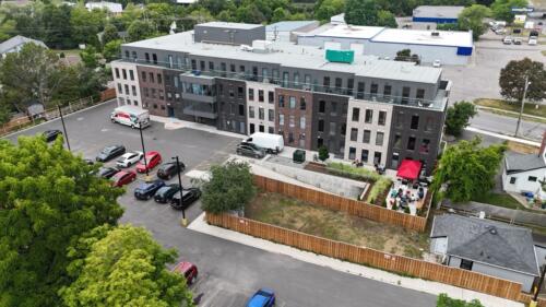 Aerial View of Building  BBQ from Trees